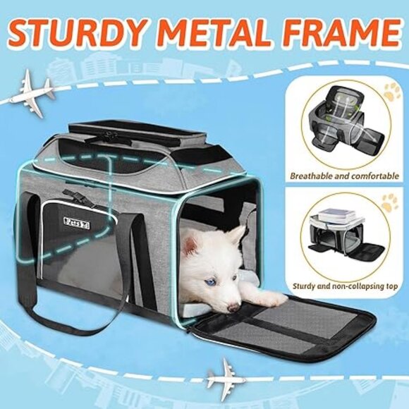 Petskd Top-Expandable Pet Carrier 17x12x8.5 Grey Airline Approved - Picture 2 of 6